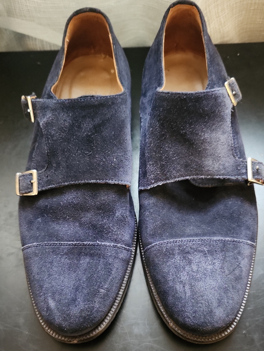 Massimo Dutti Navy Suede Double Monk Strap Shoes